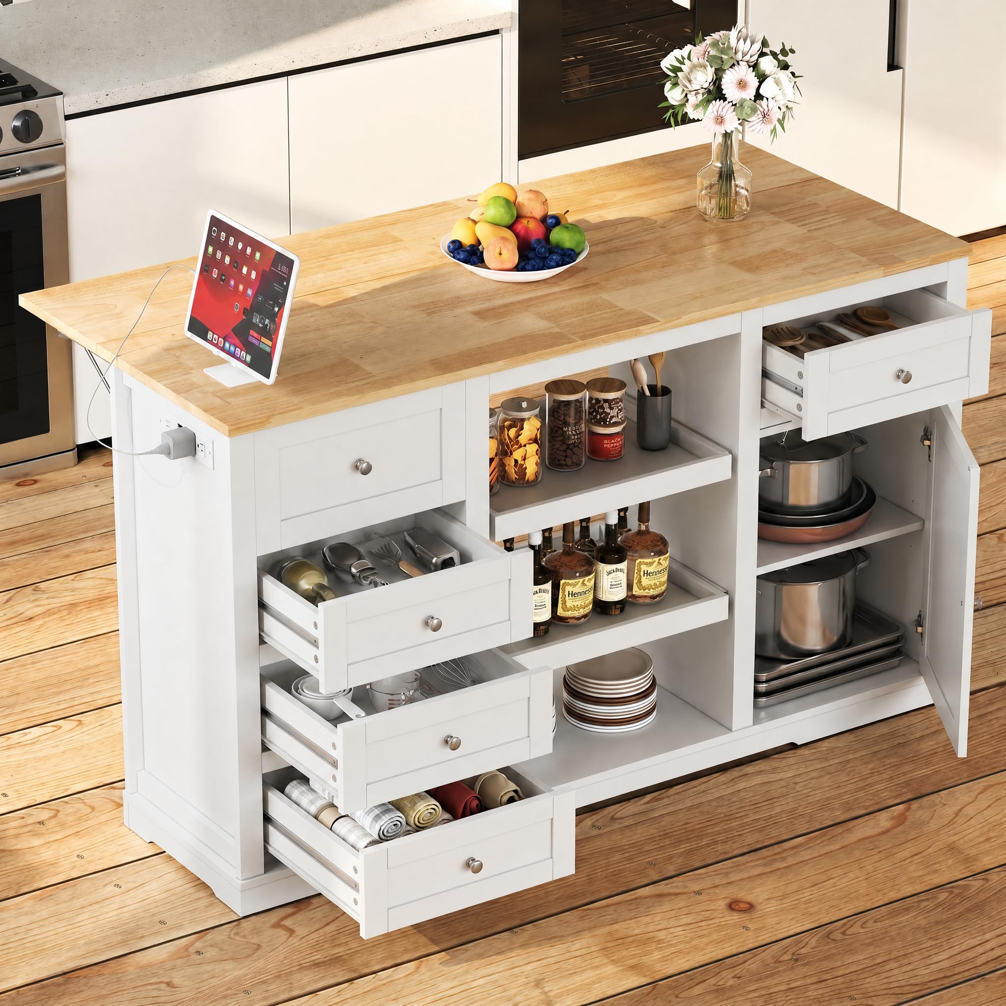 Amazon.com: RoyalCraft 59'' Kitchen Island with Storage and Drop